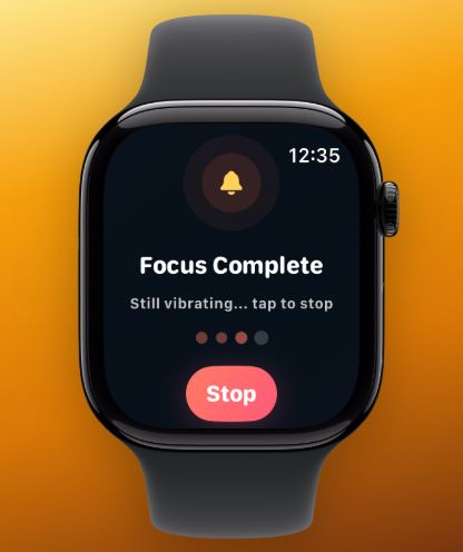 PomoRing completion reminder overlay on Apple Watch